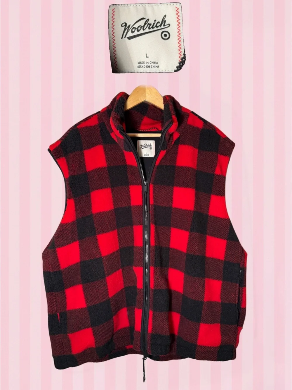 Woolrich Red & Black Buffalo Plaid Fleece Vest